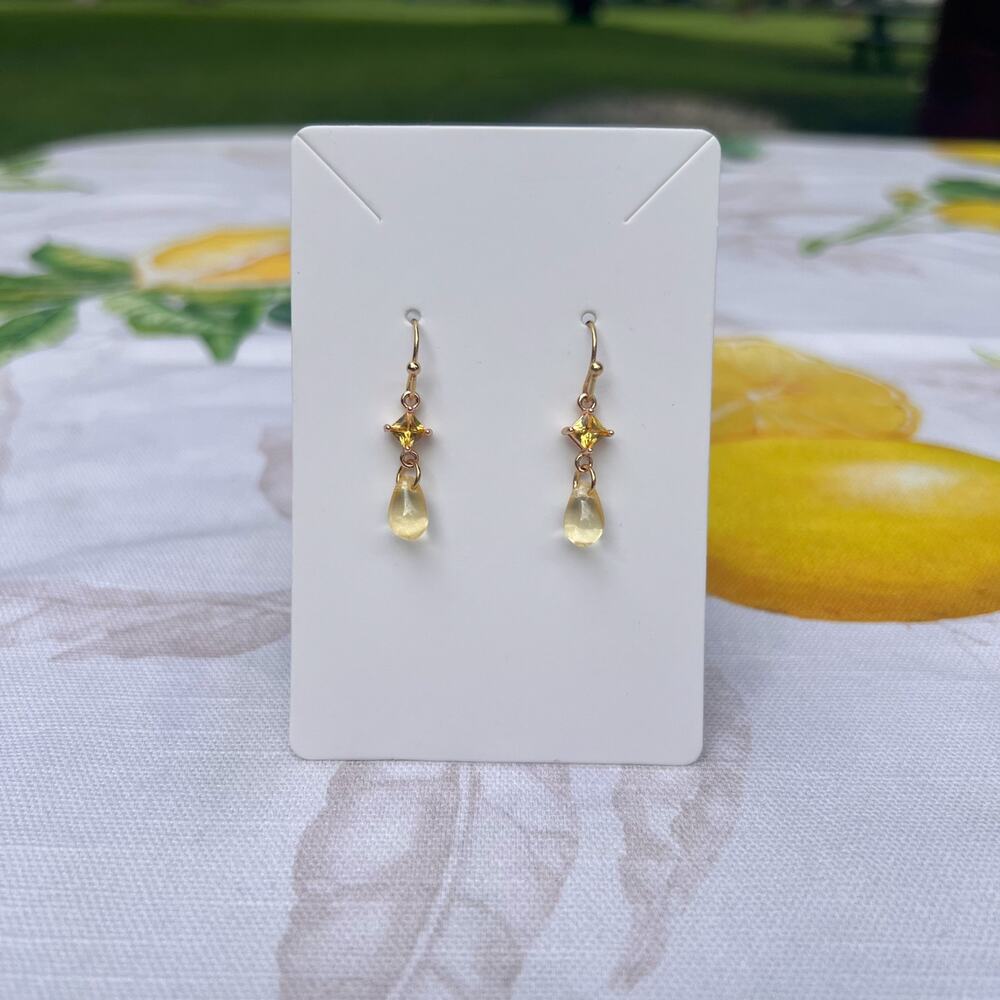 Citrine Yellow Czech Glass Zirconia Crystal Dainty Cute Minimalist Earrings